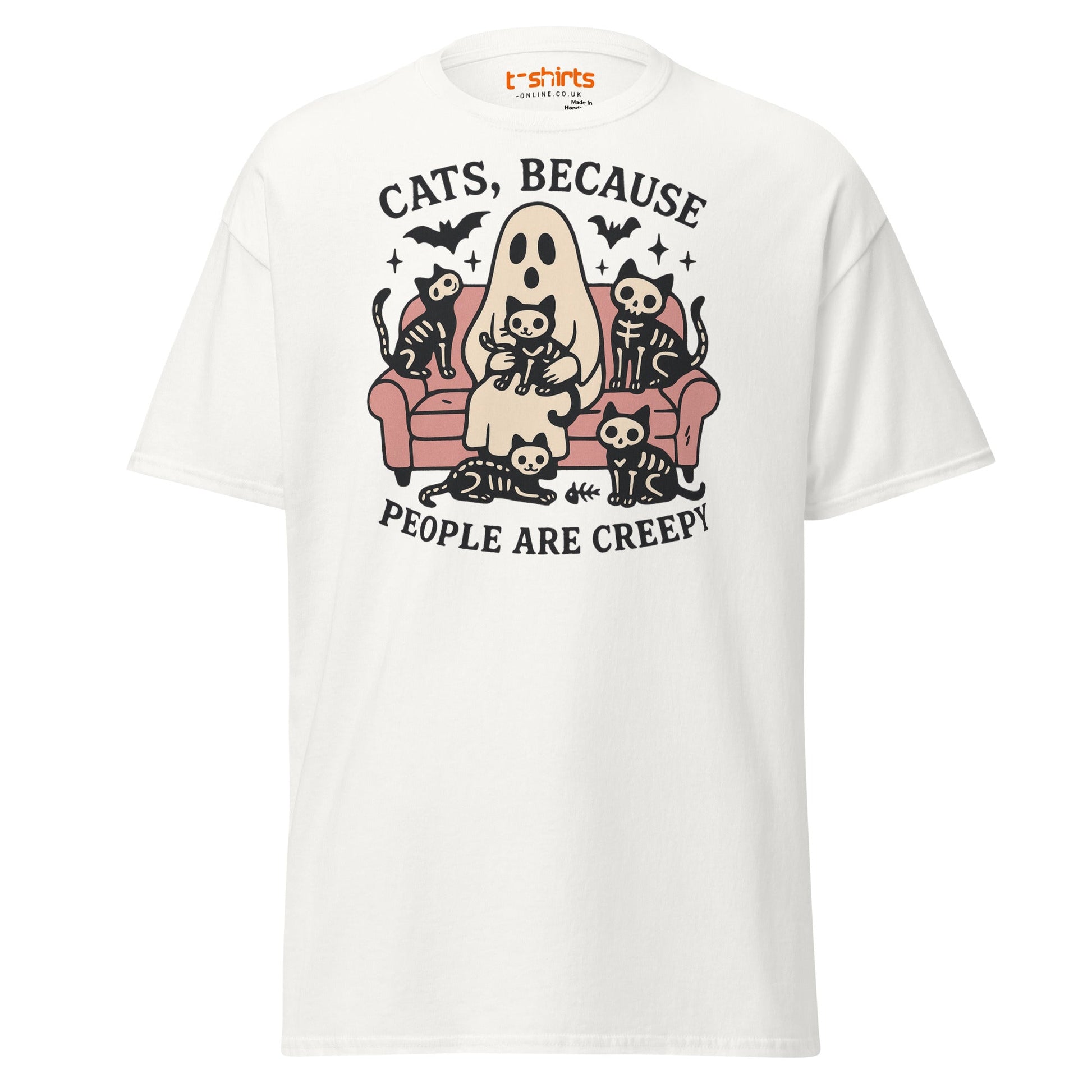 Cats Because People Are Creepy T-Shirt | Ghost & Cats Tee - White - T-Shirts Online