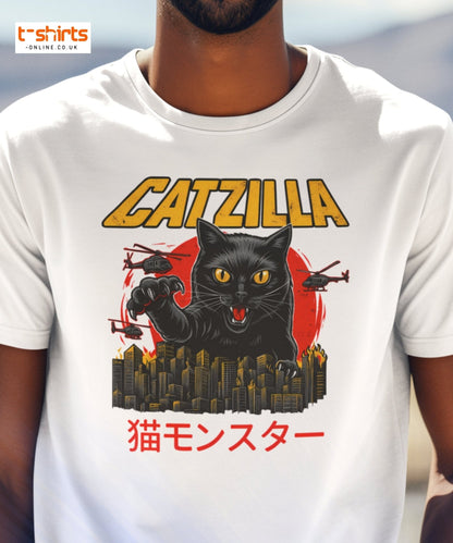 Catzilla T-Shirt – Funny Cat vs City Monster Tee - Black - T-Shirts Online