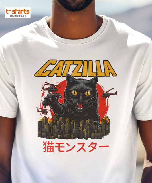 Catzilla T-Shirt – Funny Cat vs City Monster Tee - Black - T-Shirts Online