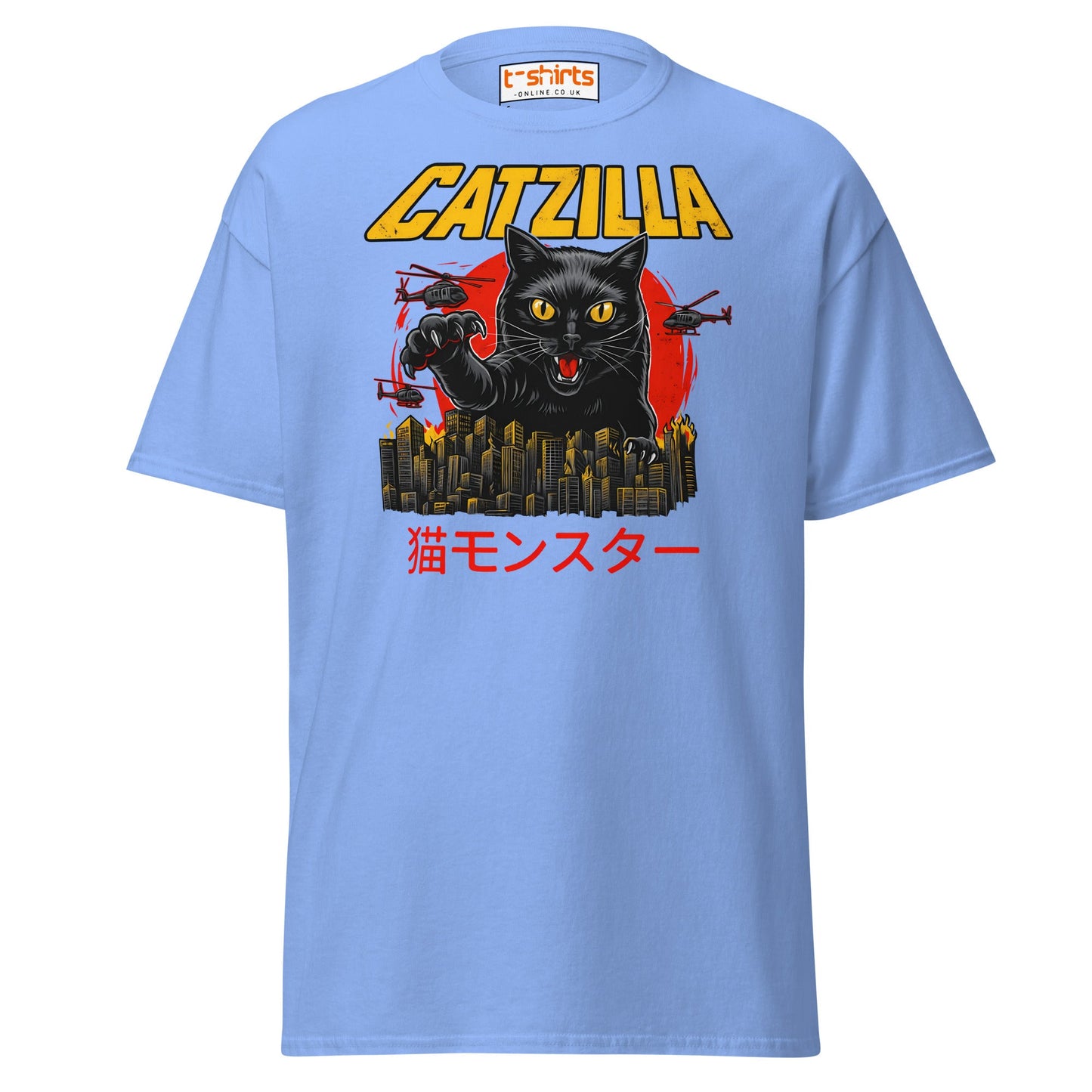 Catzilla T-Shirt – Funny Cat vs City Monster Tee - Carolina Blue - T-Shirts Online
