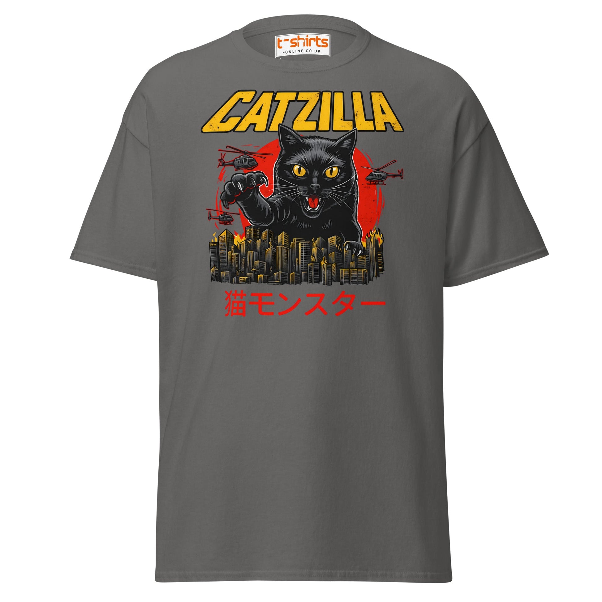 Catzilla T-Shirt – Funny Cat vs City Monster Tee - Charcoal - T-Shirts Online