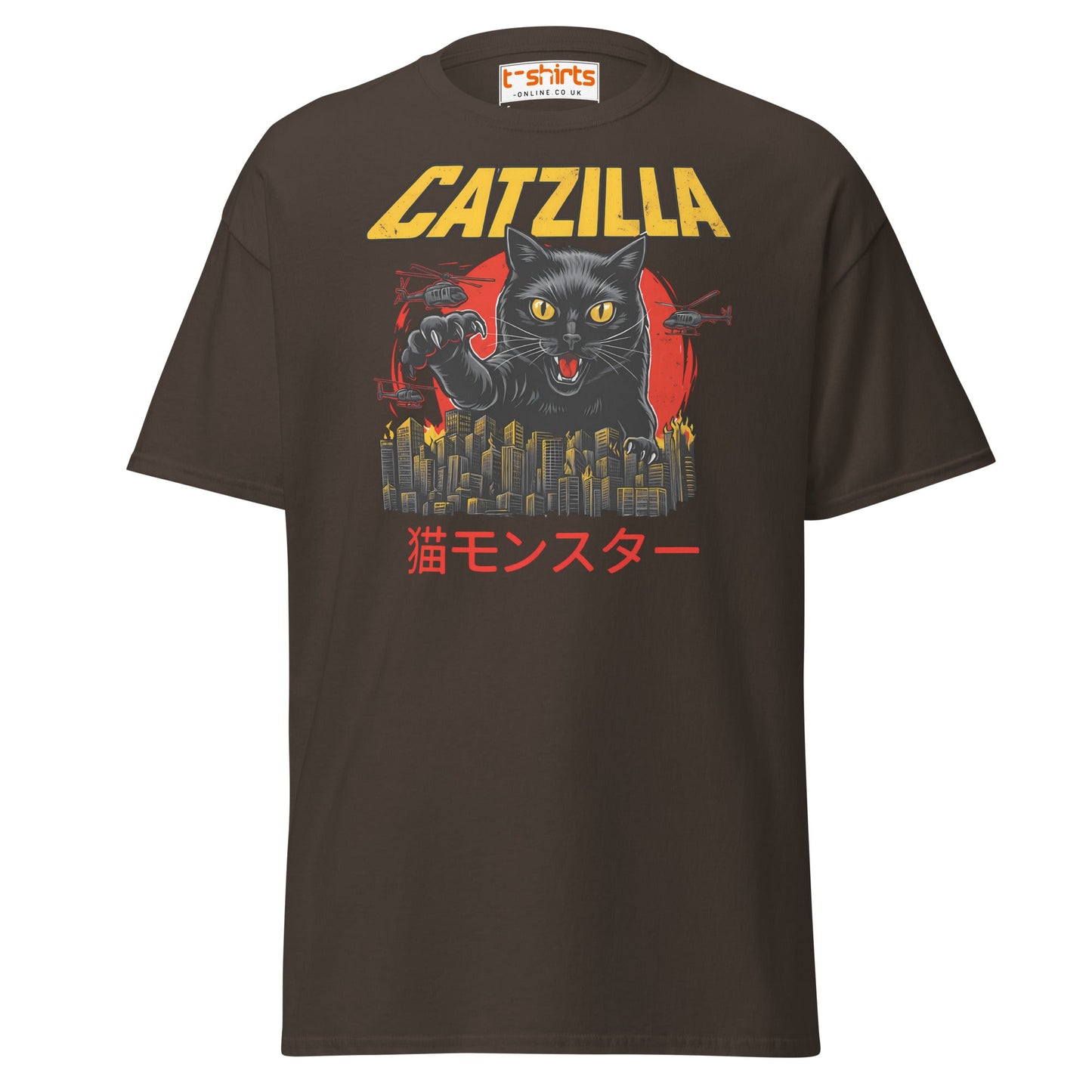 Catzilla T-Shirt – Funny Cat vs City Monster Tee - Dark Chocolate - T-Shirts Online