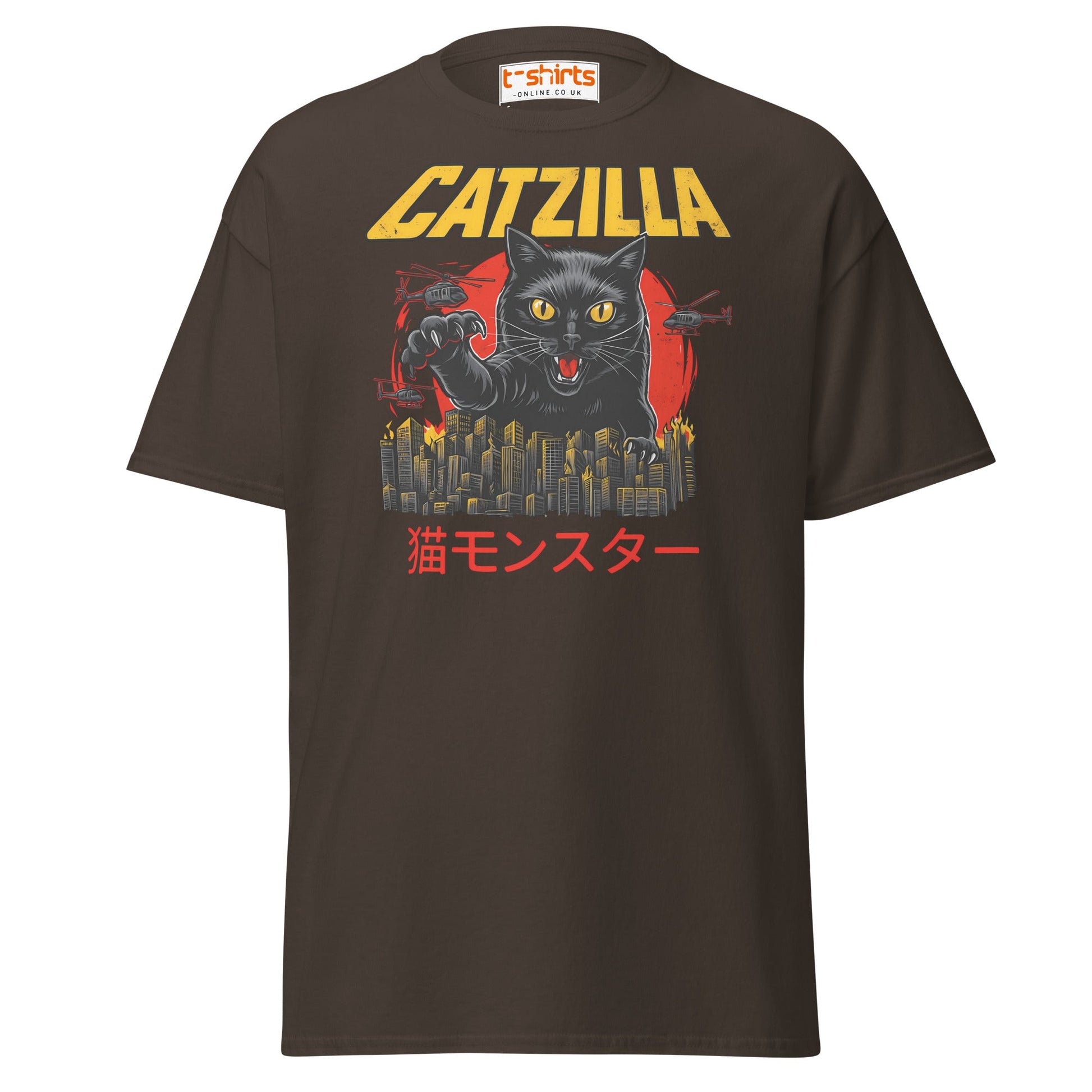 Catzilla T-Shirt – Funny Cat vs City Monster Tee - Dark Chocolate - T-Shirts Online