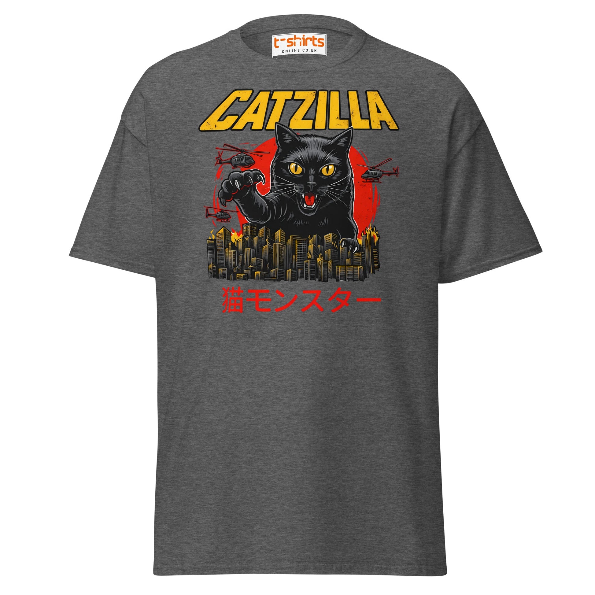 Catzilla T-Shirt – Funny Cat vs City Monster Tee - Dark Heather - T-Shirts Online