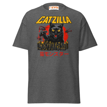 Catzilla T-Shirt – Funny Cat vs City Monster Tee - Dark Heather - T-Shirts Online