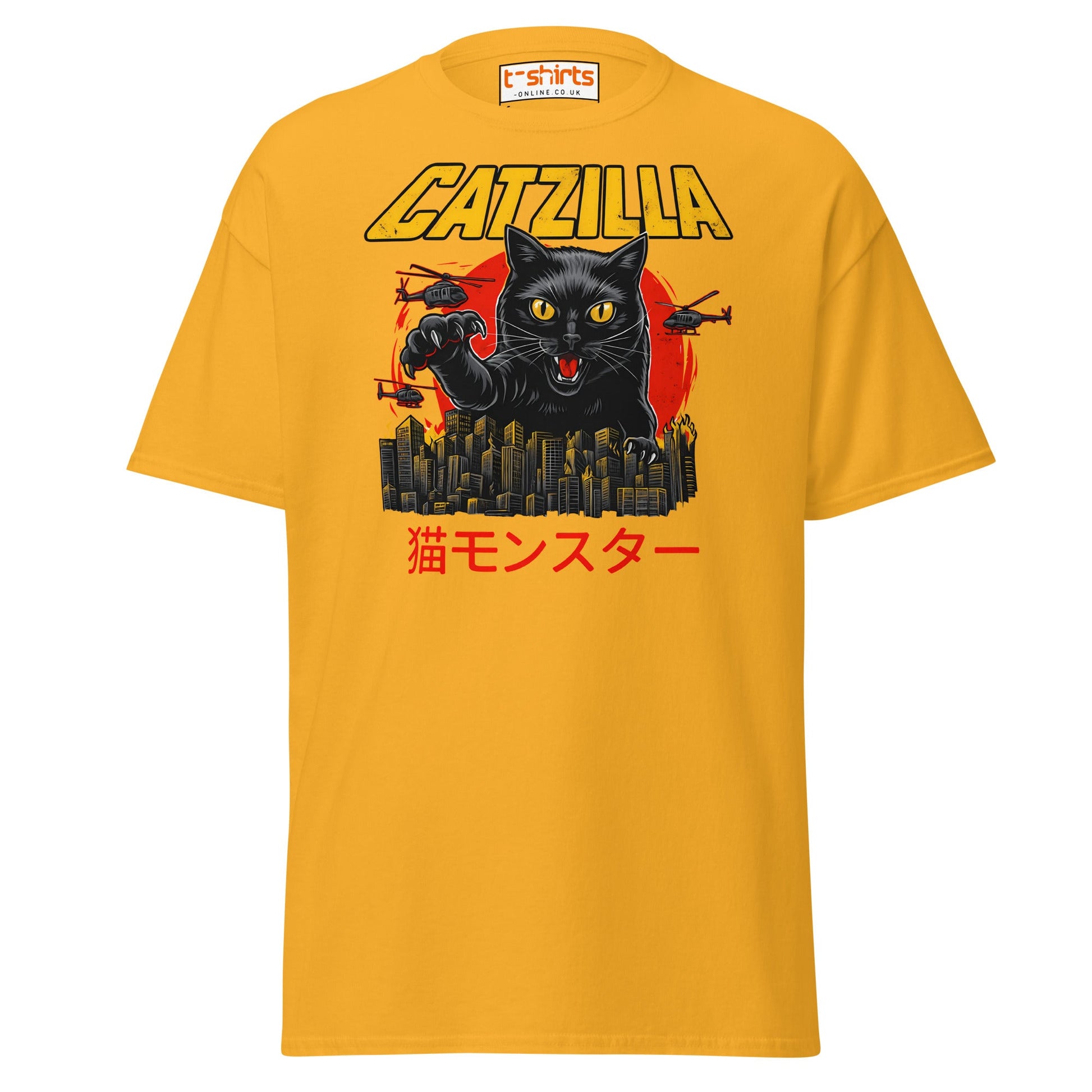Catzilla T-Shirt – Funny Cat vs City Monster Tee - Gold - T-Shirts Online