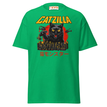 Catzilla T-Shirt – Funny Cat vs City Monster Tee - Irish Green - T-Shirts Online