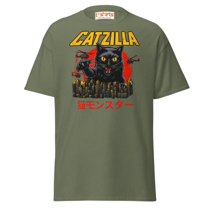 Catzilla T-Shirt – Funny Cat vs City Monster Tee - Military Green - T-Shirts Online