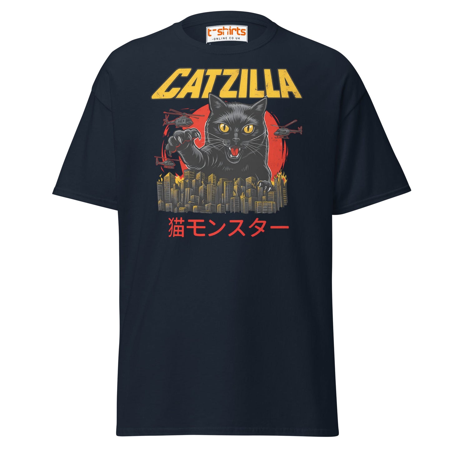 Catzilla T-Shirt – Funny Cat vs City Monster Tee - Navy - T-Shirts Online