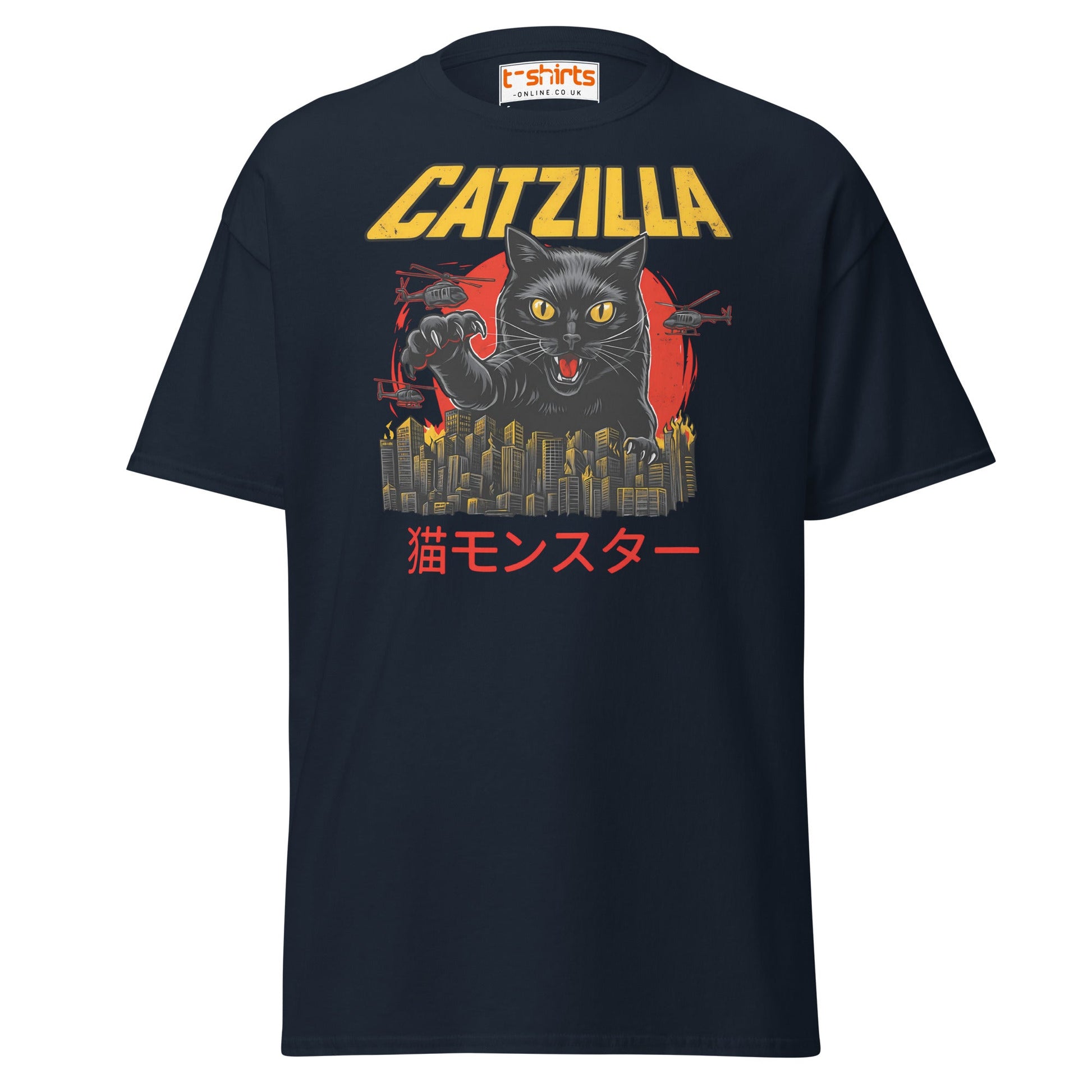Catzilla T-Shirt – Funny Cat vs City Monster Tee - Navy - T-Shirts Online