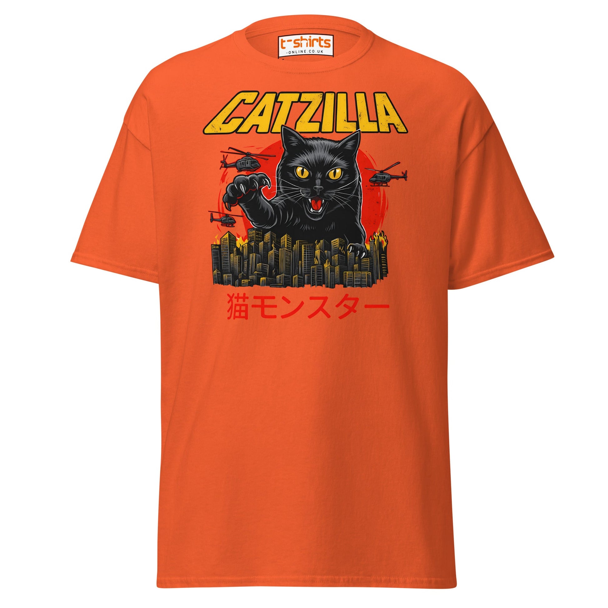 Catzilla T-Shirt – Funny Cat vs City Monster Tee - Orange - T-Shirts Online