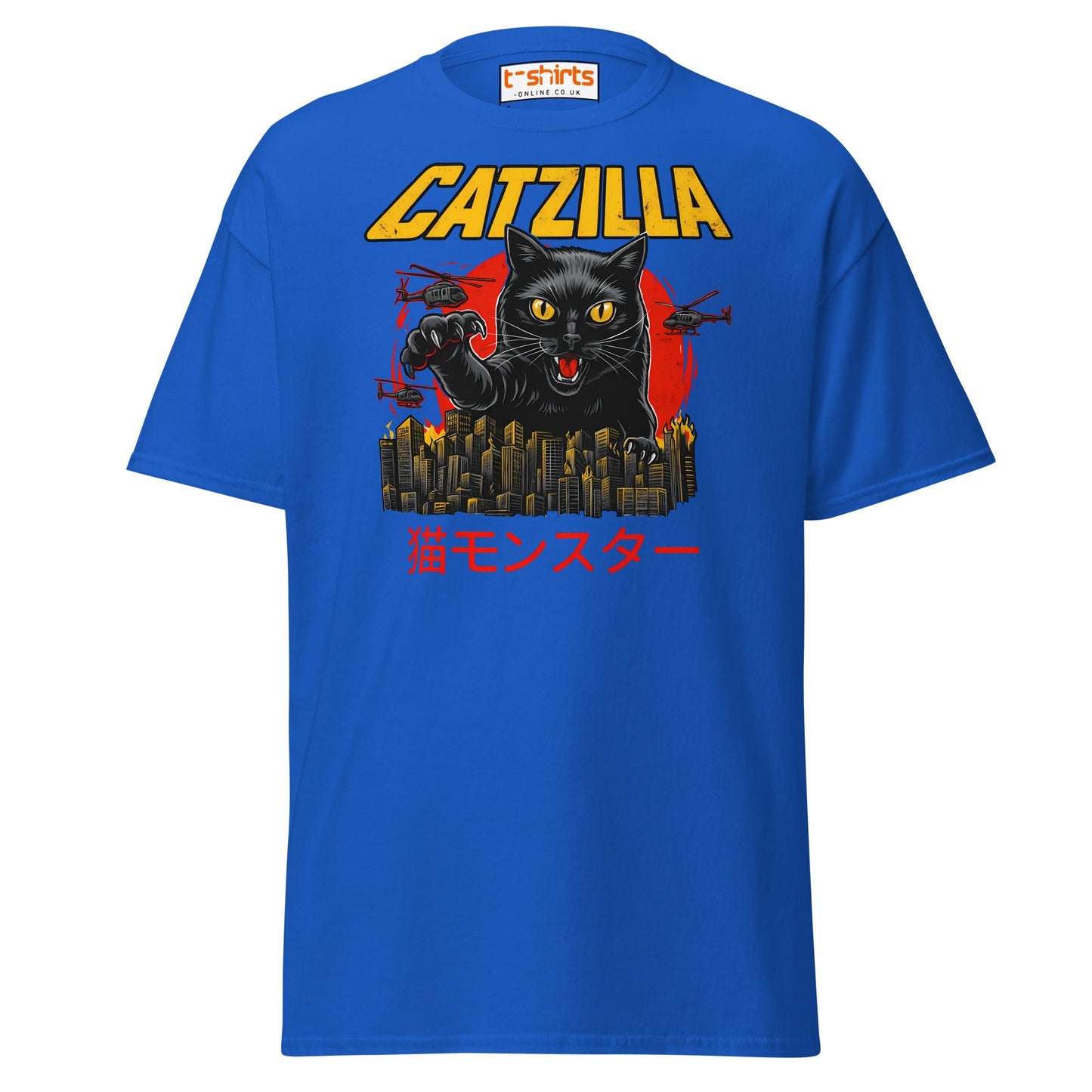Catzilla T-Shirt – Funny Cat vs City Monster Tee - Royal - T-Shirts Online