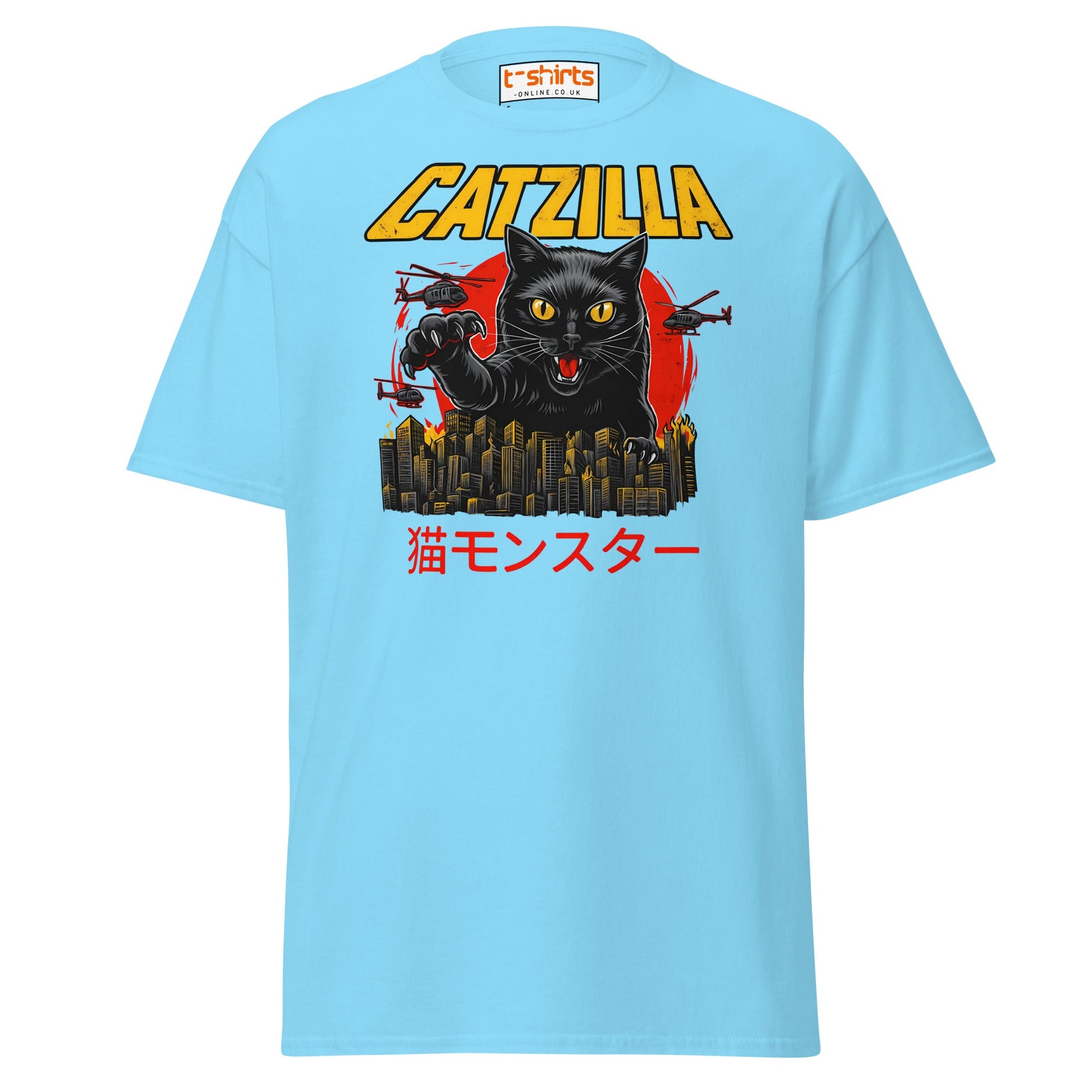 Catzilla T-Shirt – Funny Cat vs City Monster Tee - Sky - T-Shirts Online