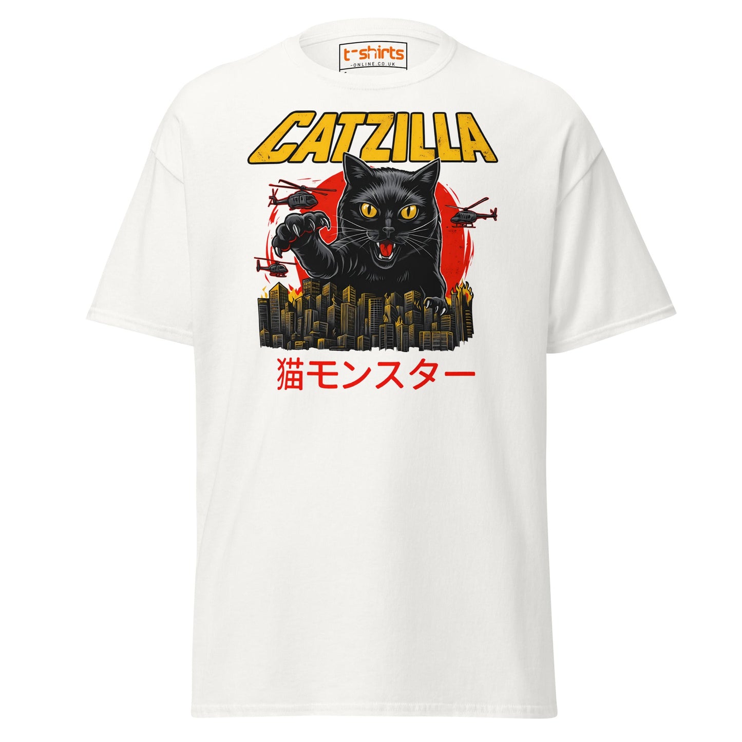 Catzilla T-Shirt – Funny Cat vs City Monster Tee - White - T-Shirts Online