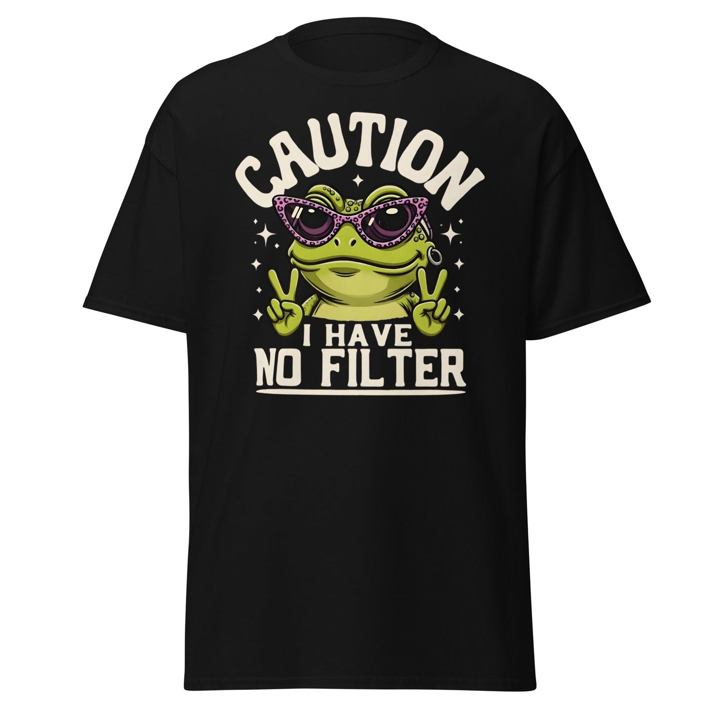 Caution Frog No Filter T-Shirt Funny Meme Tee - Black - T-Shirts Online