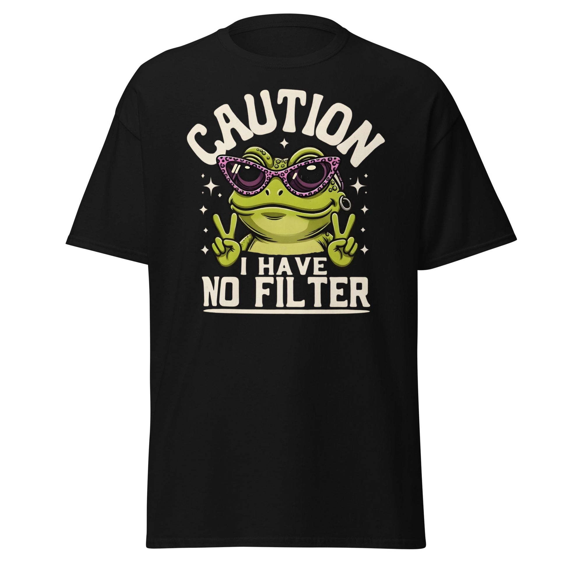 Caution Frog No Filter T-Shirt Funny Meme Tee - Black - T-Shirts Online