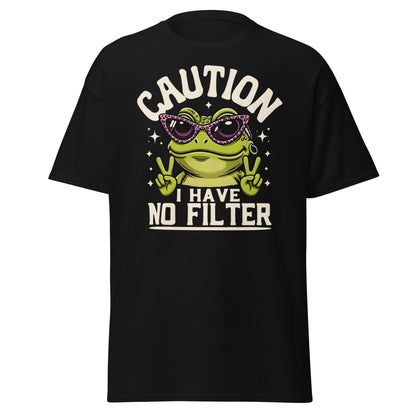 Caution Frog No Filter T-Shirt Funny Meme Tee - Black - T-Shirts Online