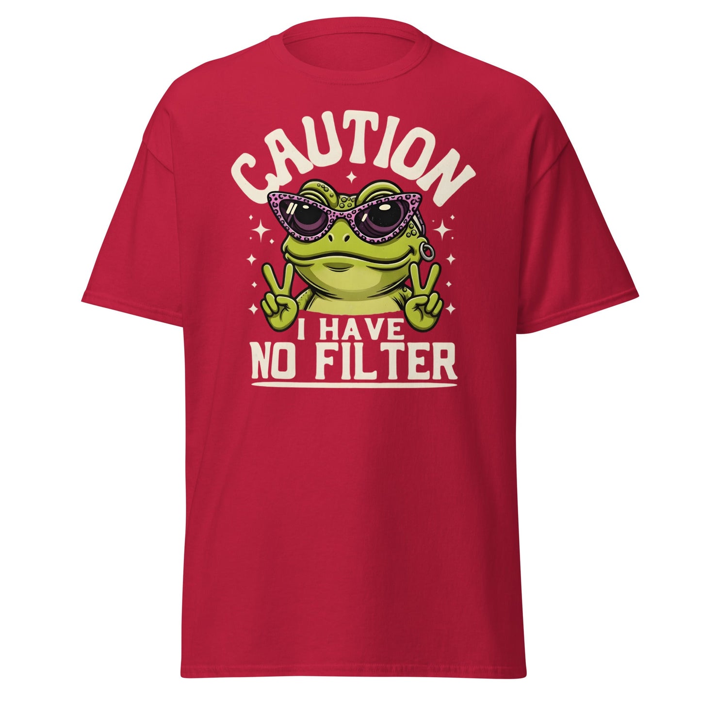 Caution Frog No Filter T-Shirt Funny Meme Tee - Cardinal - T-Shirts Online