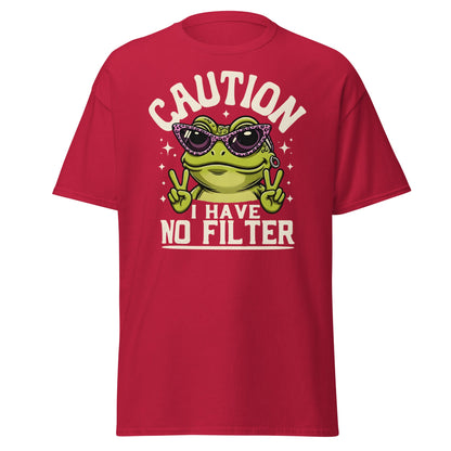 Caution Frog No Filter T-Shirt Funny Meme Tee - Cardinal - T-Shirts Online