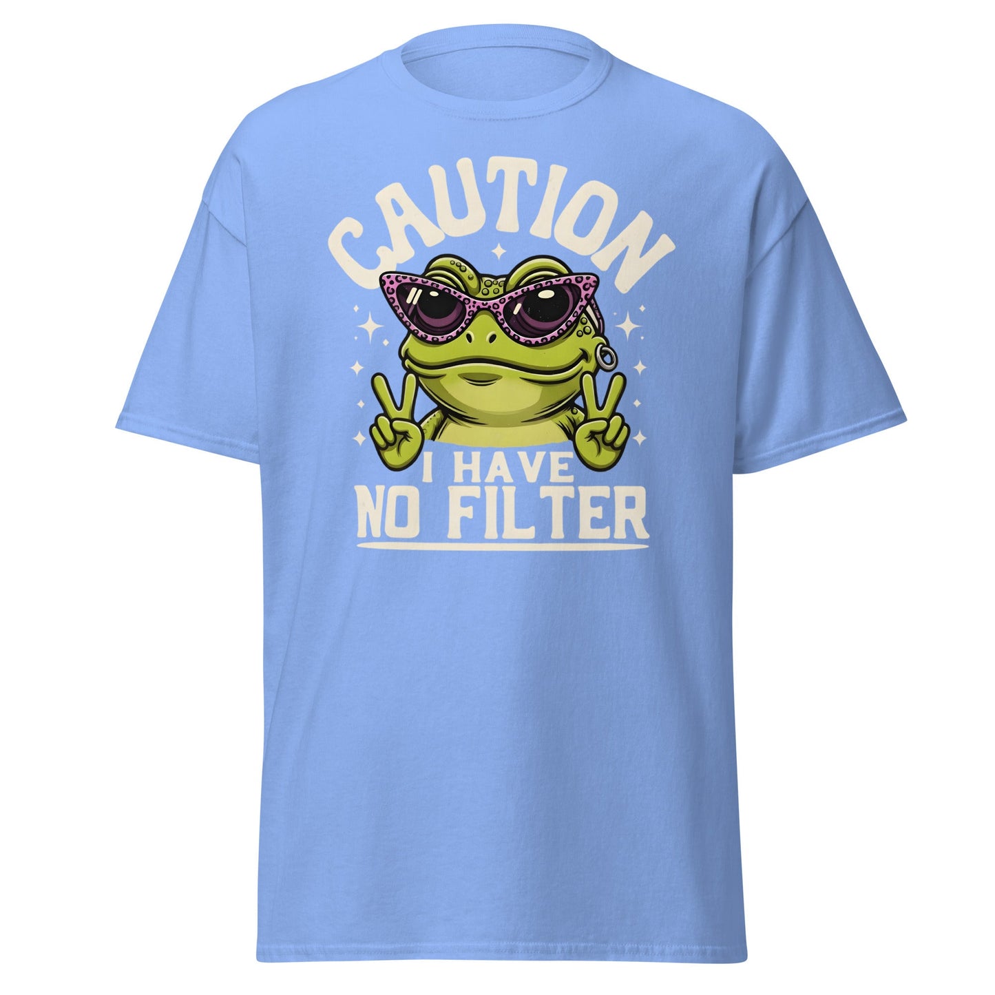 Caution Frog No Filter T-Shirt Funny Meme Tee - Carolina Blue - T-Shirts Online