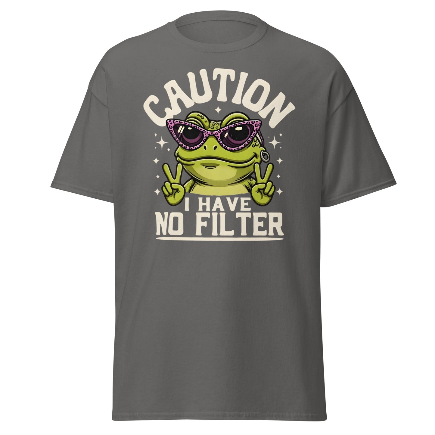 Caution Frog No Filter T-Shirt Funny Meme Tee - Charcoal - T-Shirts Online