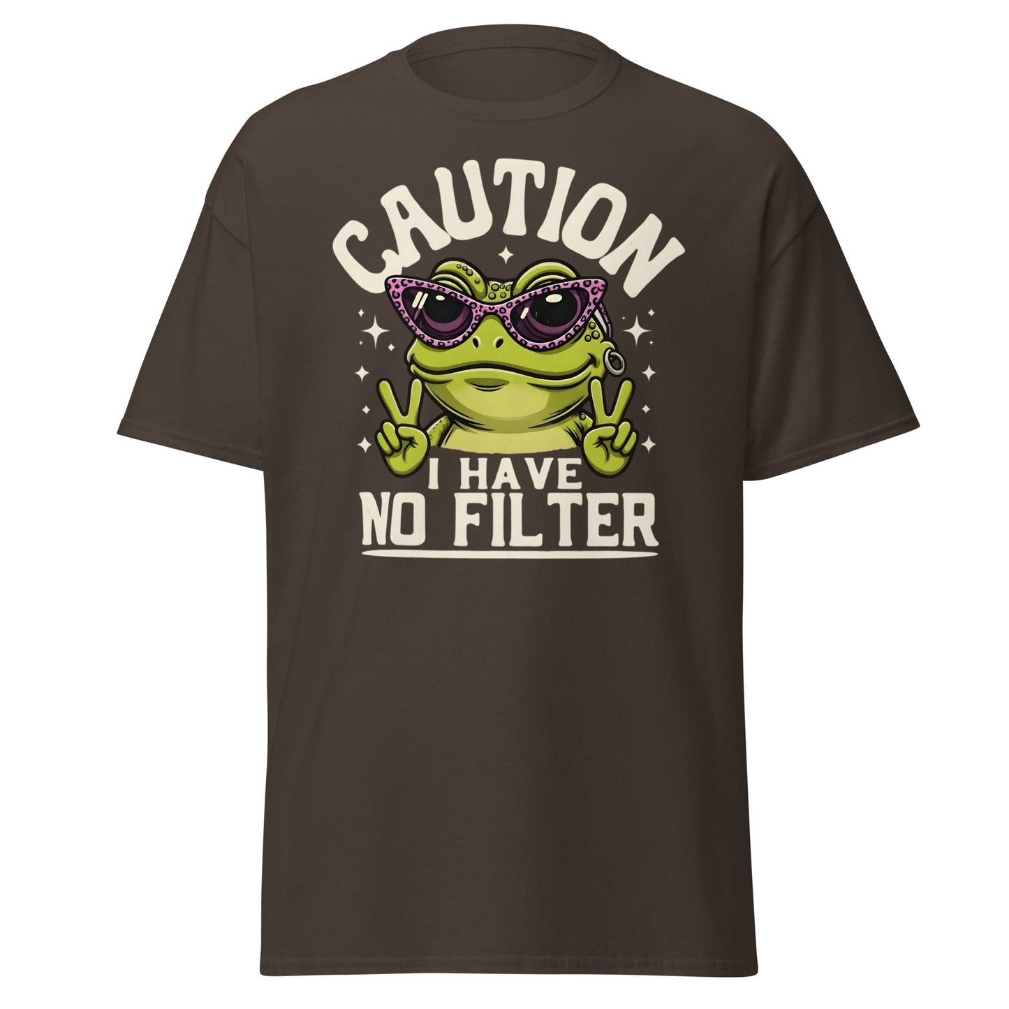 Caution Frog No Filter T-Shirt Funny Meme Tee - Dark Chocolate - T-Shirts Online