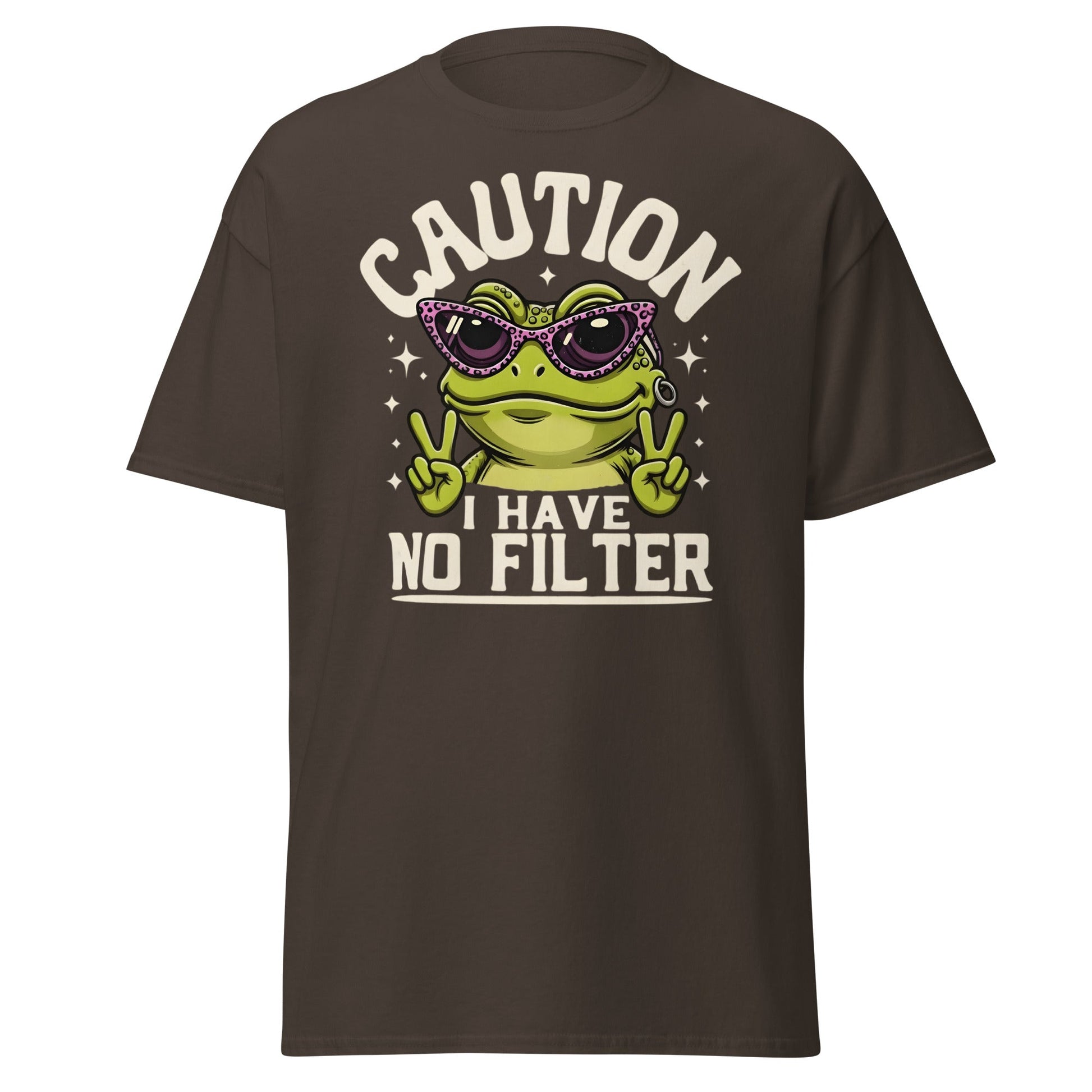 Caution Frog No Filter T-Shirt Funny Meme Tee - Dark Chocolate - T-Shirts Online