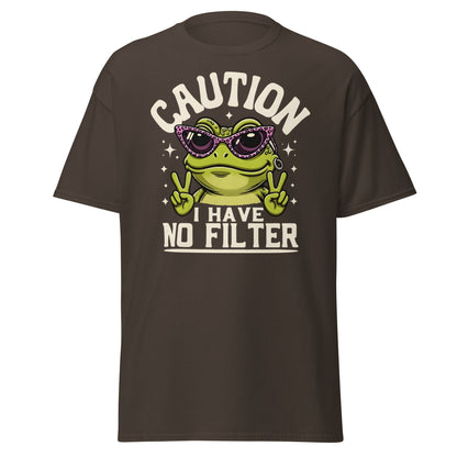 Caution Frog No Filter T-Shirt Funny Meme Tee - Dark Chocolate - T-Shirts Online