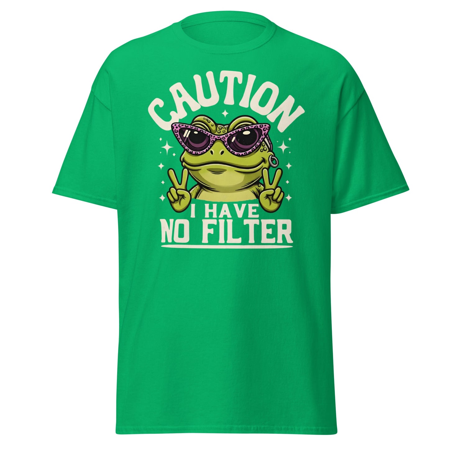 Caution Frog No Filter T-Shirt Funny Meme Tee - Irish Green - T-Shirts Online