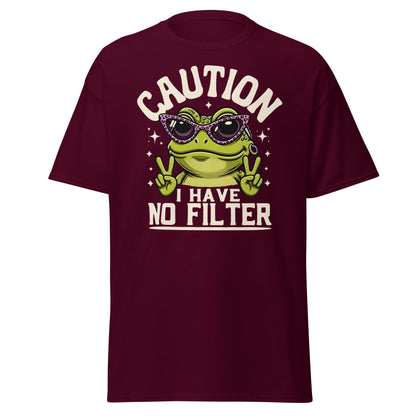 Caution Frog No Filter T-Shirt Funny Meme Tee - Maroon - T-Shirts Online