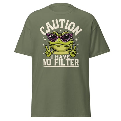 Caution Frog No Filter T-Shirt Funny Meme Tee - Military Green - T-Shirts Online