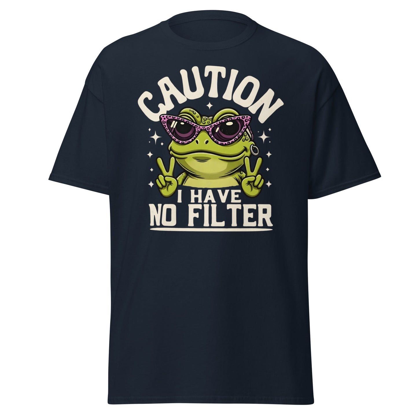 Caution Frog No Filter T-Shirt Funny Meme Tee - Navy - T-Shirts Online