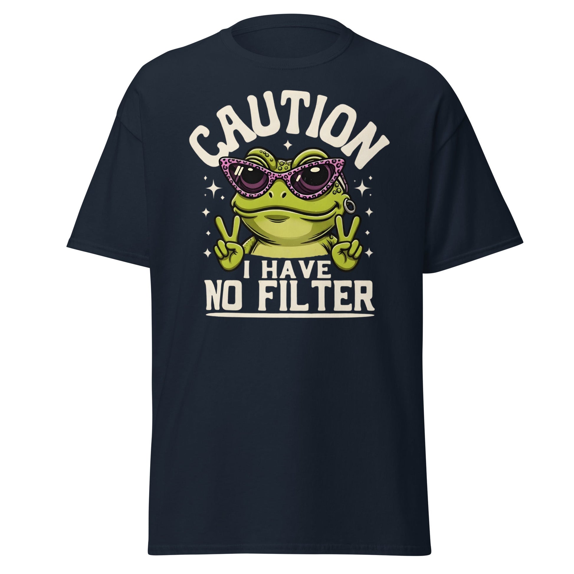 Caution Frog No Filter T-Shirt Funny Meme Tee - Navy - T-Shirts Online