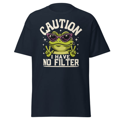 Caution Frog No Filter T-Shirt Funny Meme Tee - Navy - T-Shirts Online