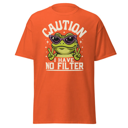 Caution Frog No Filter T-Shirt Funny Meme Tee - Orange - T-Shirts Online