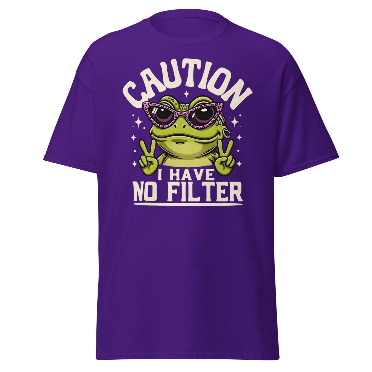 Caution Frog No Filter T-Shirt Funny Meme Tee - Purple - T-Shirts Online