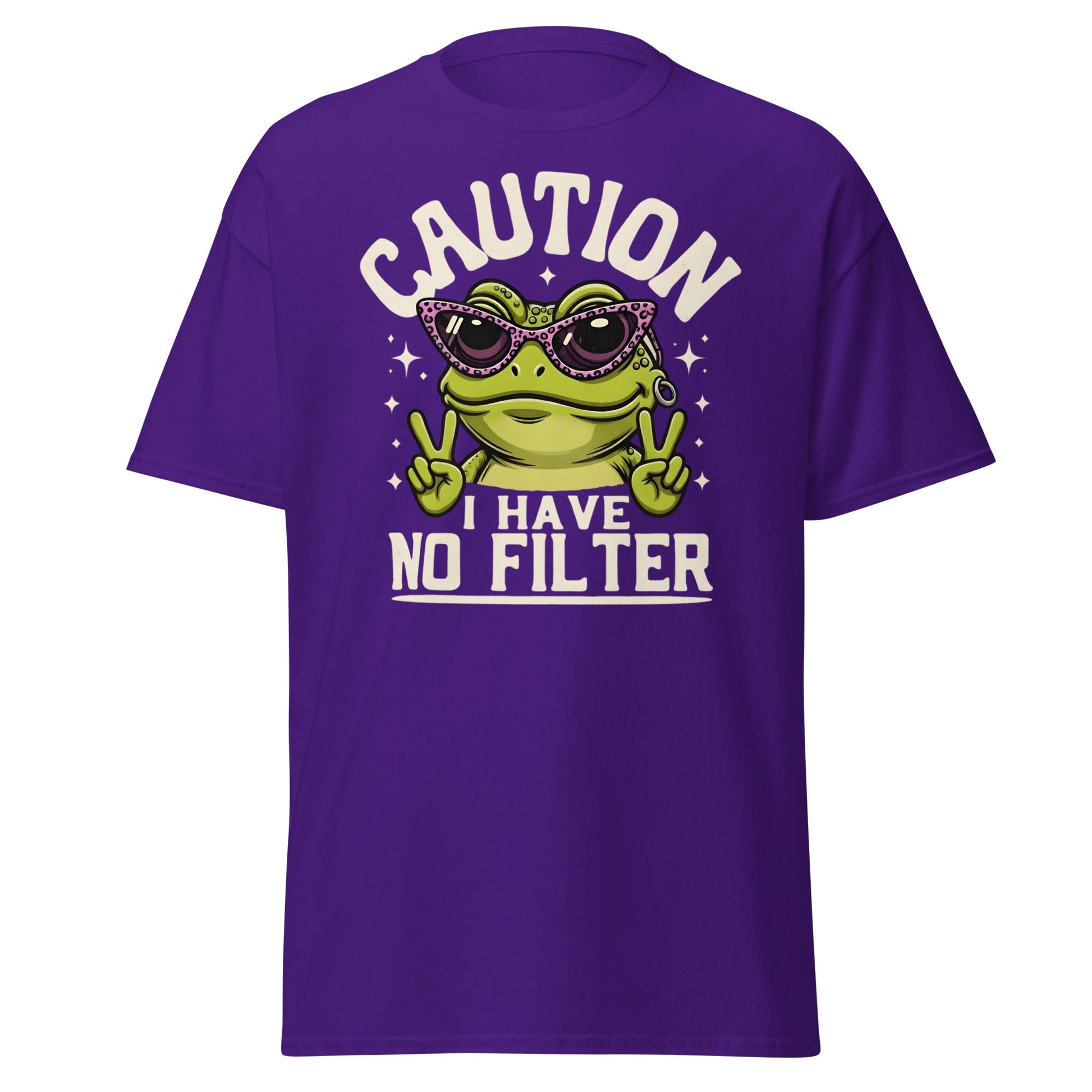 Caution Frog No Filter T-Shirt Funny Meme Tee - Purple - T-Shirts Online