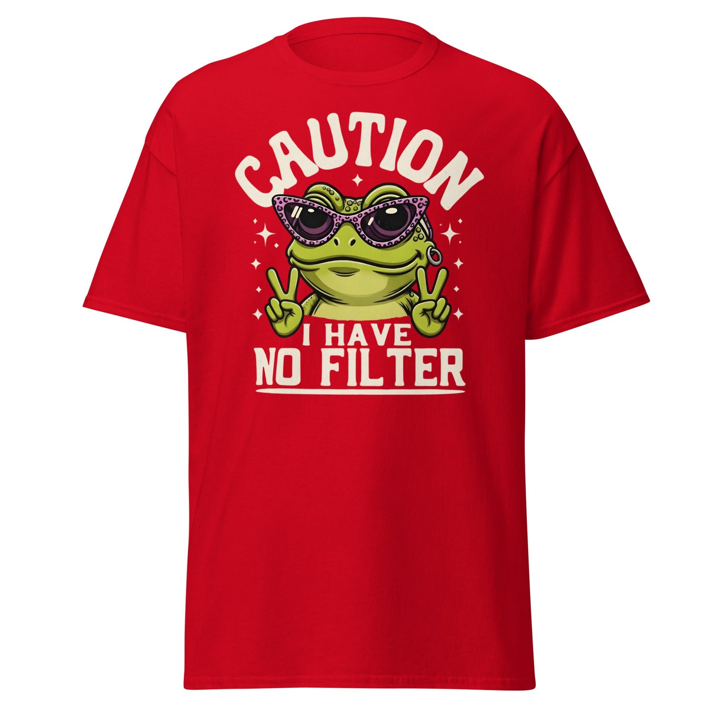 Caution Frog No Filter T-Shirt Funny Meme Tee - Red - T-Shirts Online