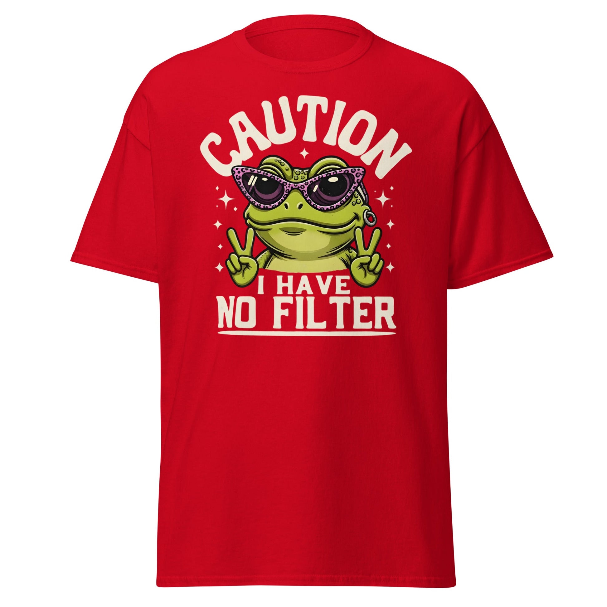 Caution Frog No Filter T-Shirt Funny Meme Tee - Red - T-Shirts Online