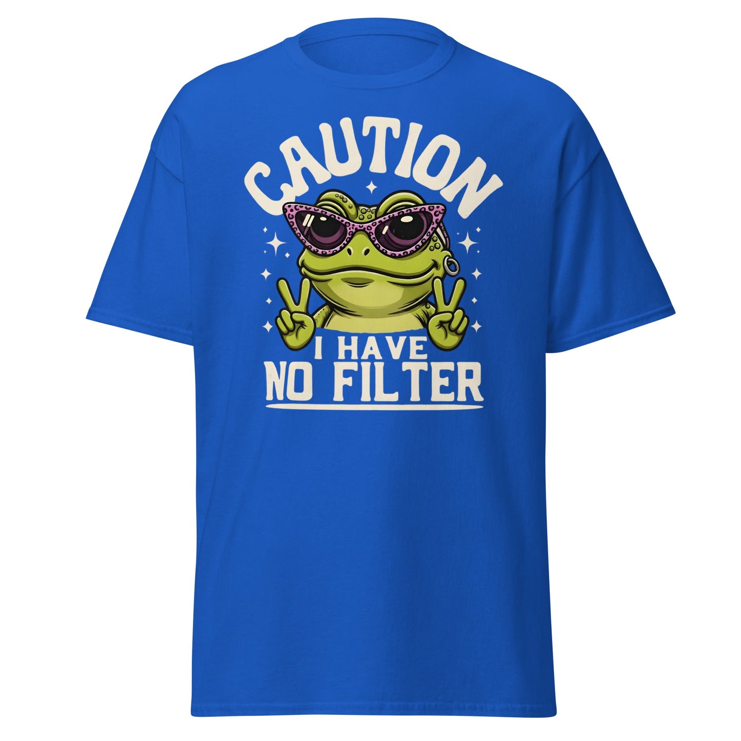 Caution Frog No Filter T-Shirt Funny Meme Tee - Royal - T-Shirts Online