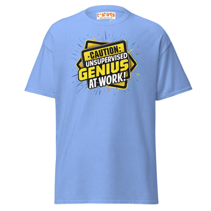 Caution Unsupervised Genius T-Shirt - Carolina Blue - T-Shirts Online