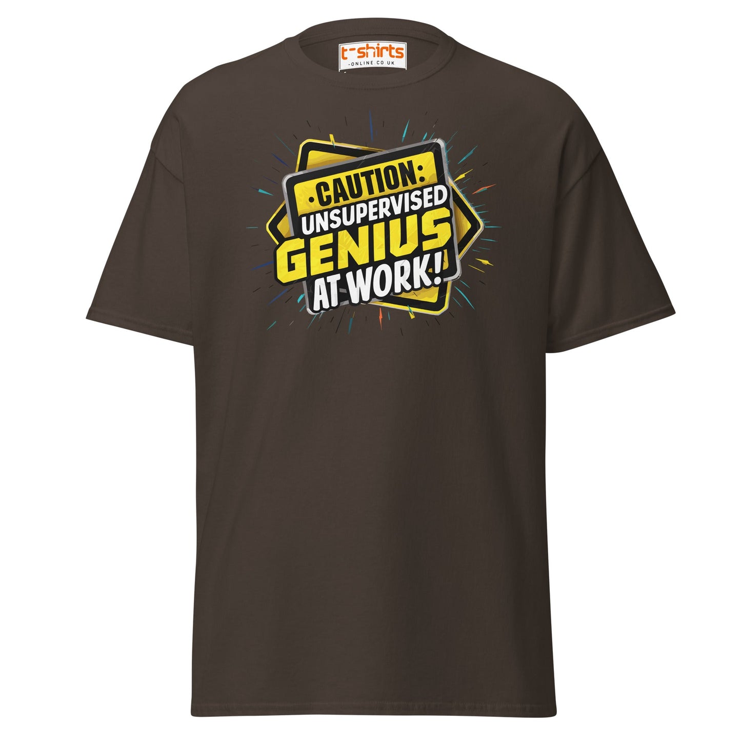 Caution Unsupervised Genius T-Shirt - Dark Chocolate - T-Shirts Online