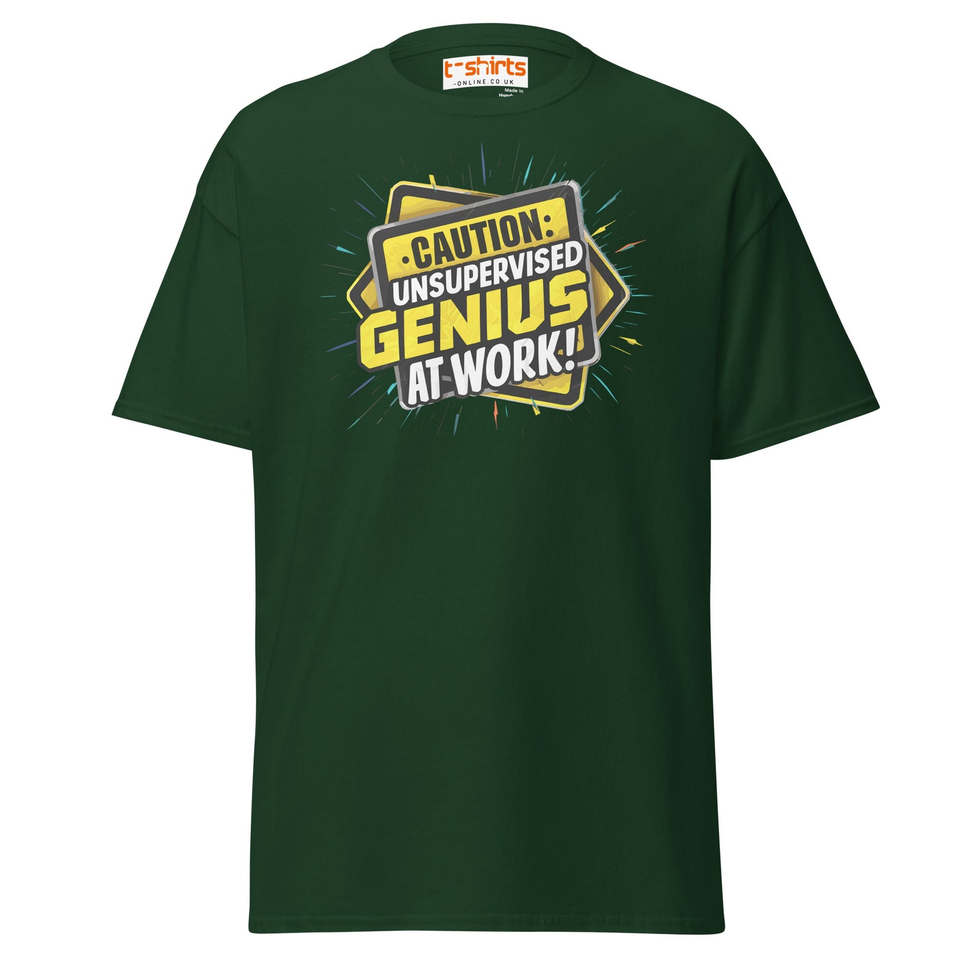 Caution Unsupervised Genius T-Shirt - Forest Green - T-Shirts Online