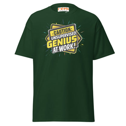Caution Unsupervised Genius T-Shirt - Forest Green - T-Shirts Online