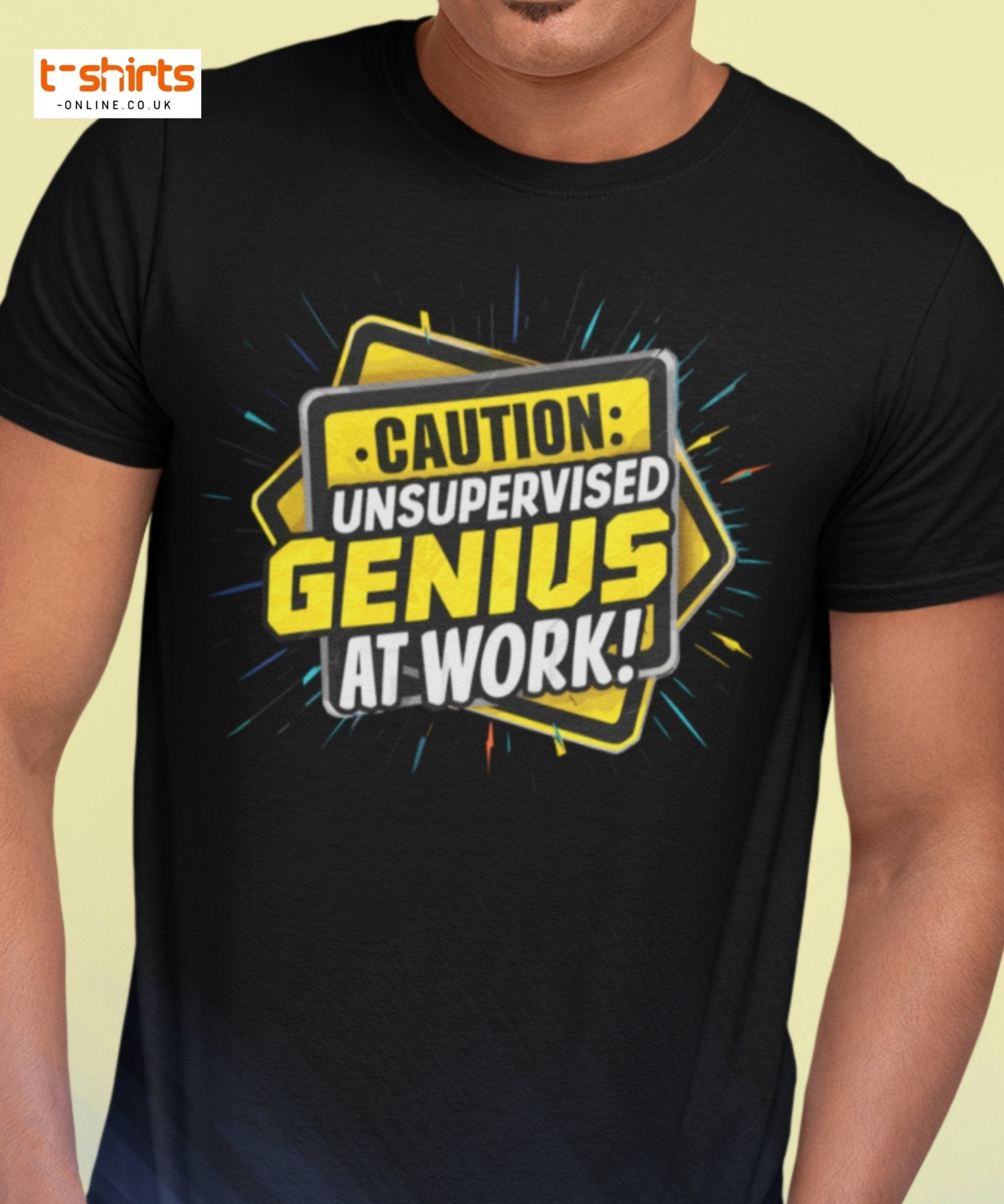 Caution Unsupervised Genius T-Shirt | Funny Work Tee - Maroon - T-Shirts Online