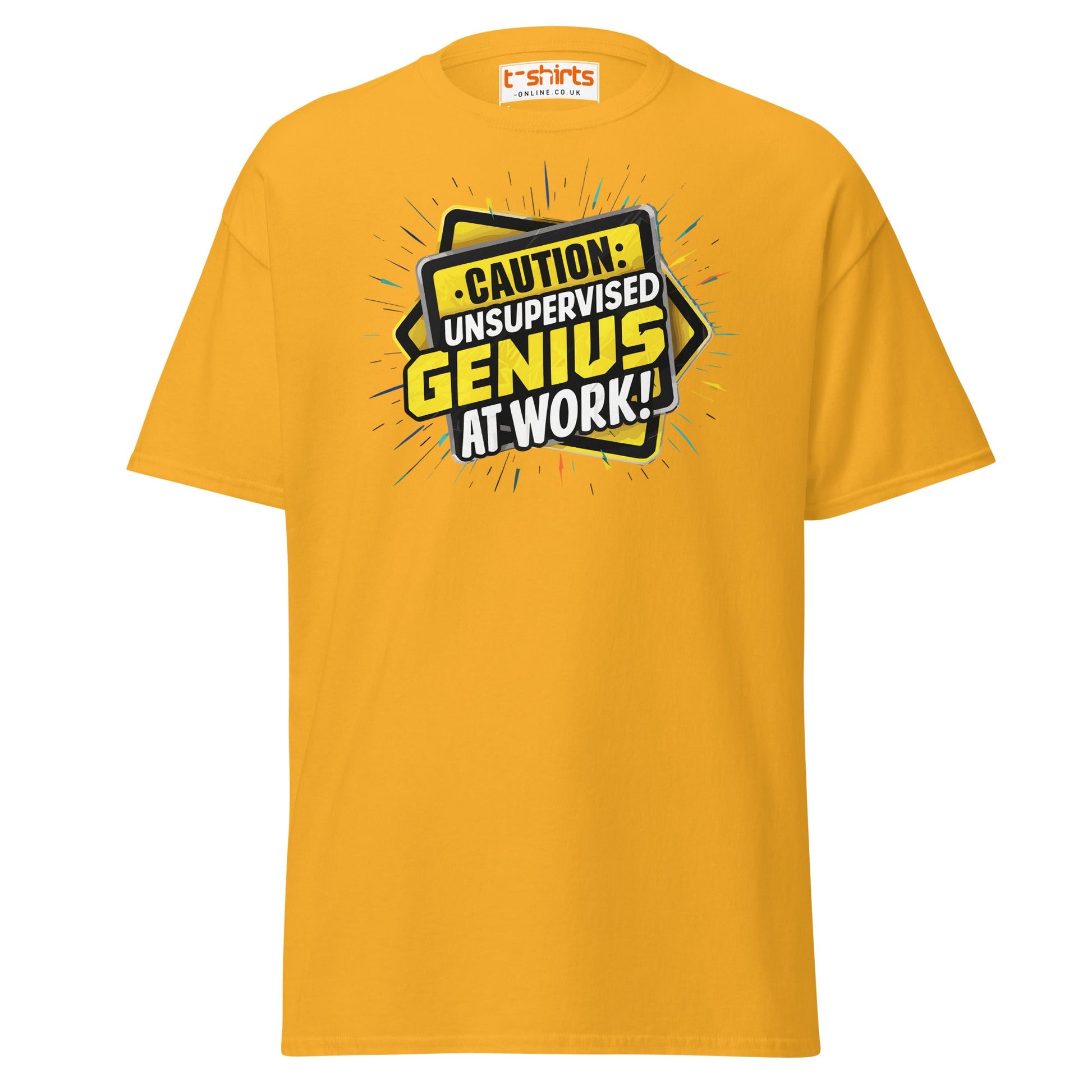 Caution Unsupervised Genius T-Shirt - Gold - T-Shirts Online