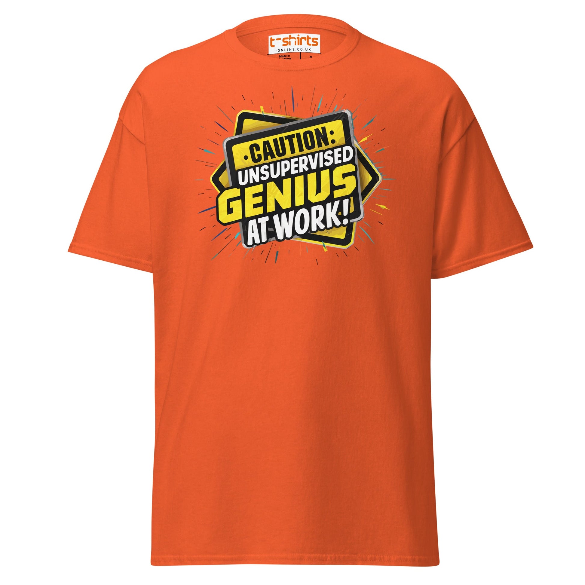 Caution Unsupervised Genius T-Shirt - Orange - T-Shirts Online