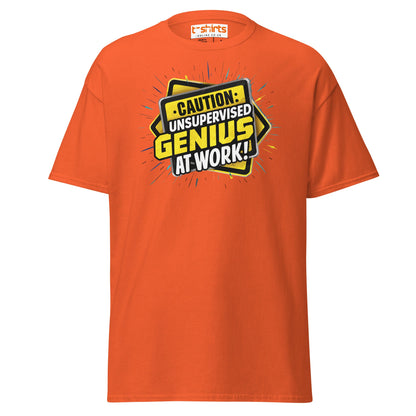 Caution Unsupervised Genius T-Shirt - Orange - T-Shirts Online