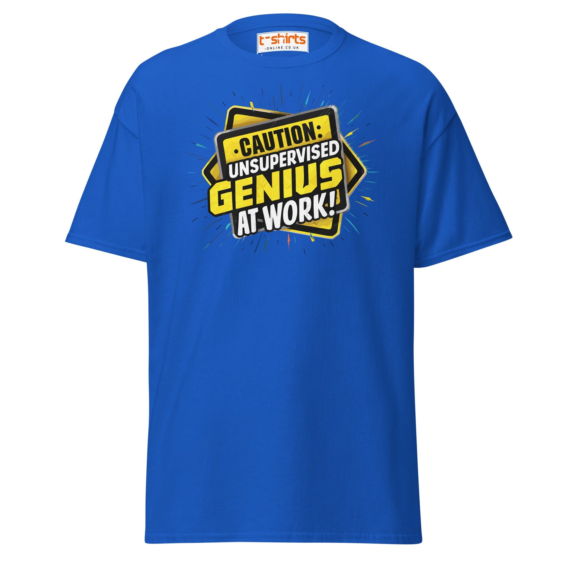 Caution Unsupervised Genius T-Shirt - Royal - T-Shirts Online