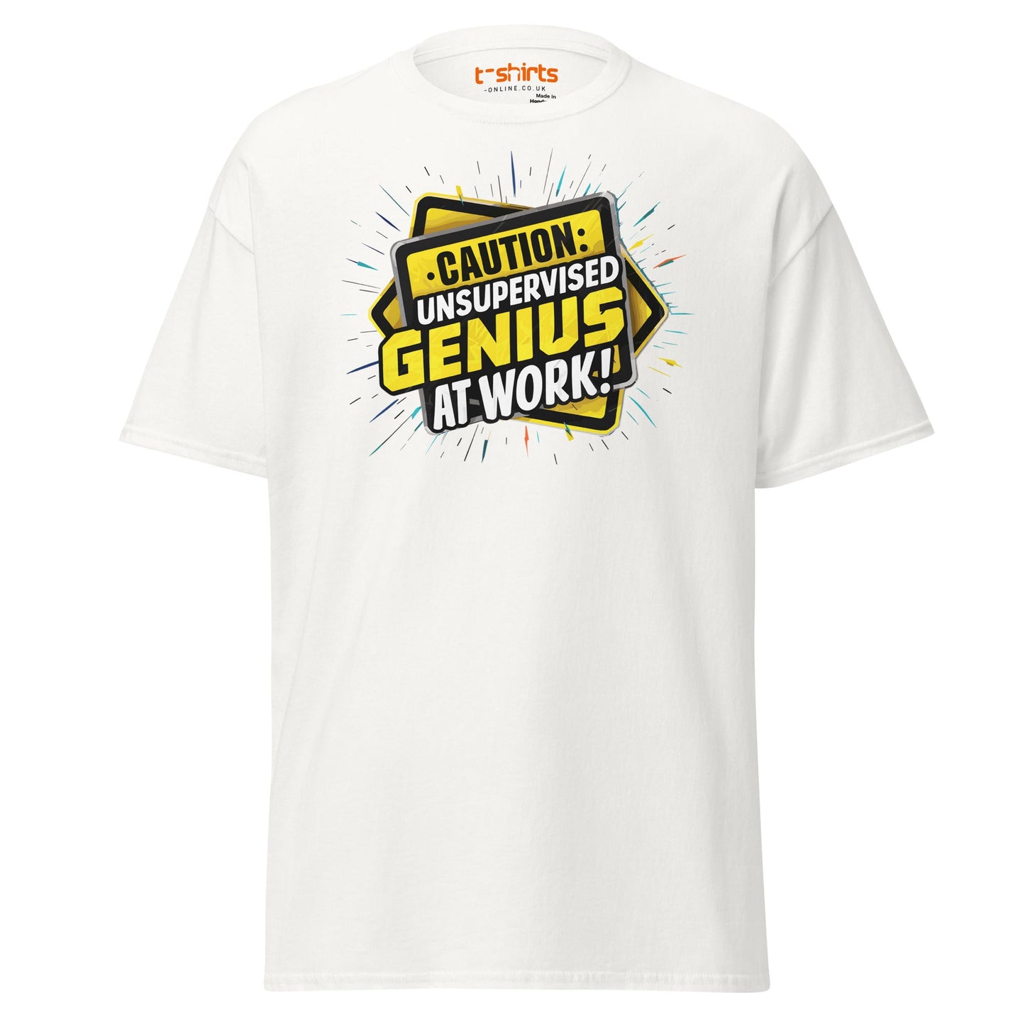 Caution Unsupervised Genius T-Shirt - White - T-Shirts Online